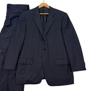 VTG Belvest Mens 46R Navy Pinstripe Wool Suit Jacket Pants Made in Italy 38x28
